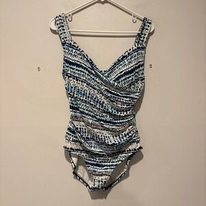 Jantzen Swimsuit Bathing Suit Size 10 One Piece Blue Cup Support‎ Waist Control
